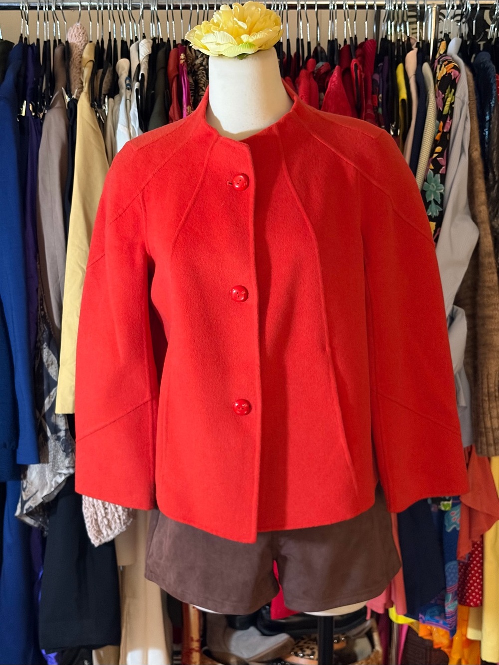 ARMANI COLLEZIONI Wool -Cashmere Women's Red Caban Classic Short Coat